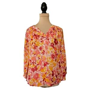 Part Two Lightweight Vibrant Floral Spatter Flowy Blouse Sz 8